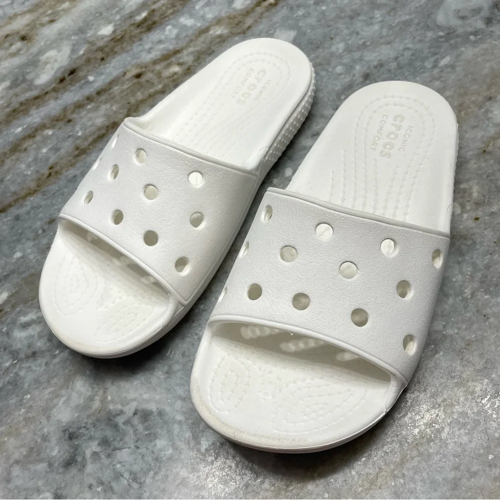 CROCS Classic Slides Sandals White Slip On Kids Shoes Toddler C 12